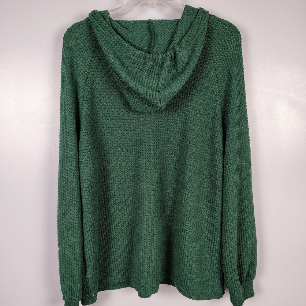 Womens L Waffle Knit Henley Hoodie Green Textured Gorpcore Casual Pullover - Picture 7 of 10